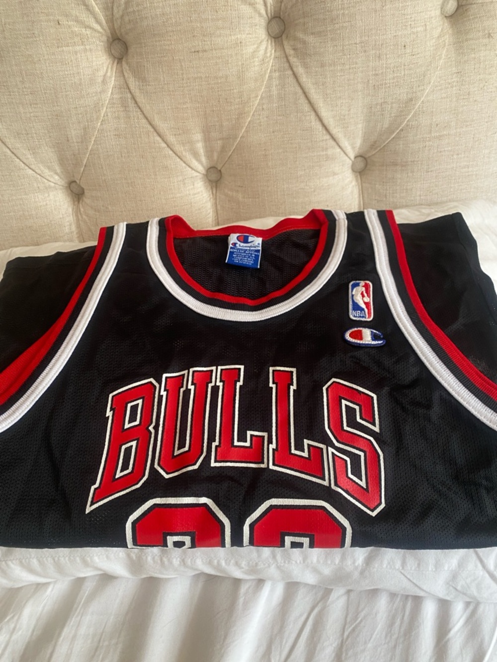 Champion Michael Jordan Black Chicago Bulls Jersey with Red and White Trim